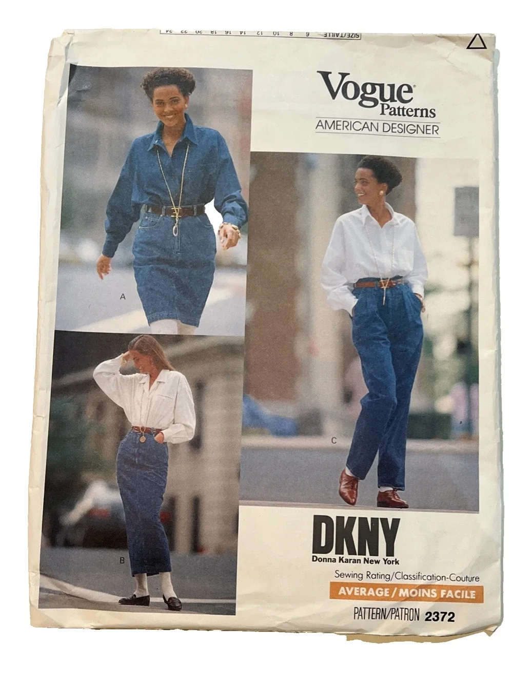 Vintage Vogue Donna Karen DKNY Sewing Pattern 6-8-10 Jean Denim Skirt Pants Cut